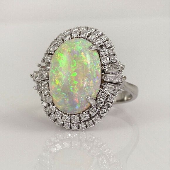 925 Silver White Oval Cut Fire Opal Ring New - Picture 4 of 5